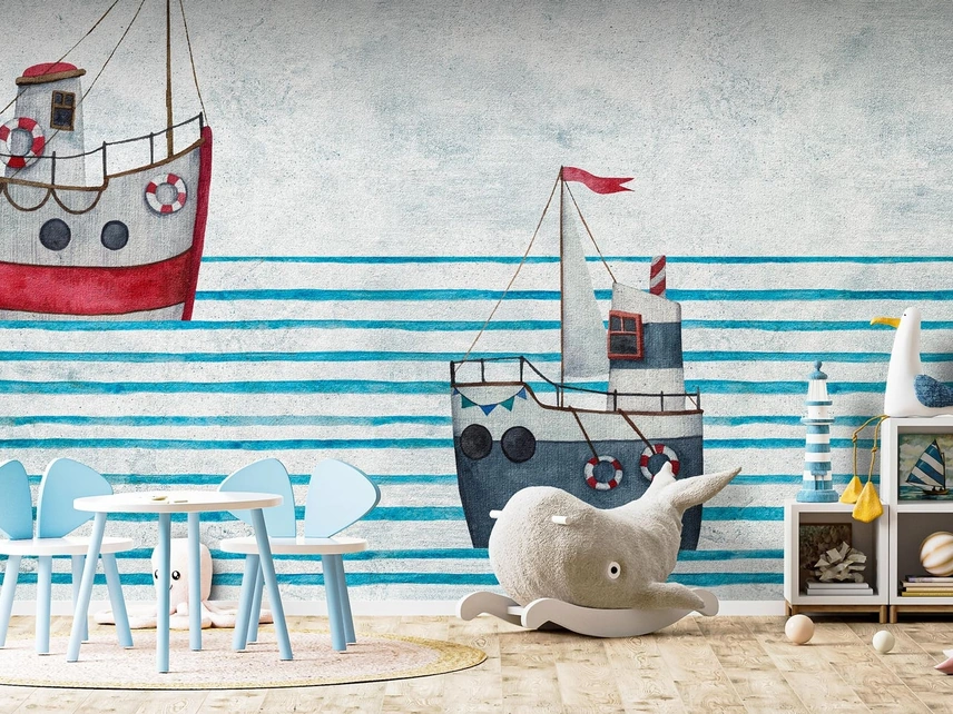 Carta da parati per camerette The Boats di Instabilelab