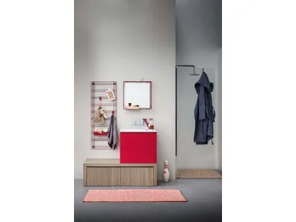 Mobile Bagno da appoggio in melaminico e laccato rosso con top in mineral marmo Acqua e Sapone 04 di Birex
