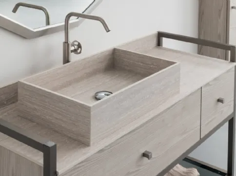 Mobile Bagno da appoggio in nobilitato effetto legno con piano e lavabo in HPL B201 BD022 di Compab