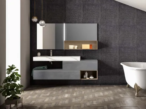 Mobile da Bagno sospeso in laccato metallico piombo Lapis 05 di Birex