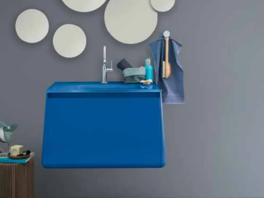 Mobile bagno sospeso di design in laccato opaco blu genziana Campus 05 di Birex