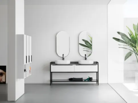 Mobile Bagno da appoggio in nobilitato laccato bianco opaco con piano in gres B201 BD003 di Compab