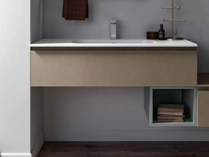 Mobile da bagno sospeso con top in ceramica bianco Lapis 03 di Birex