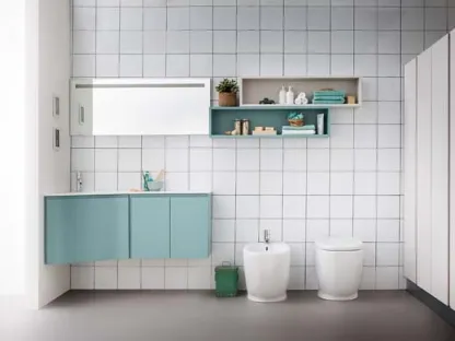 Mobile da bagno sospeso ad angolo in laccato opaco Lapis 07 di Birex