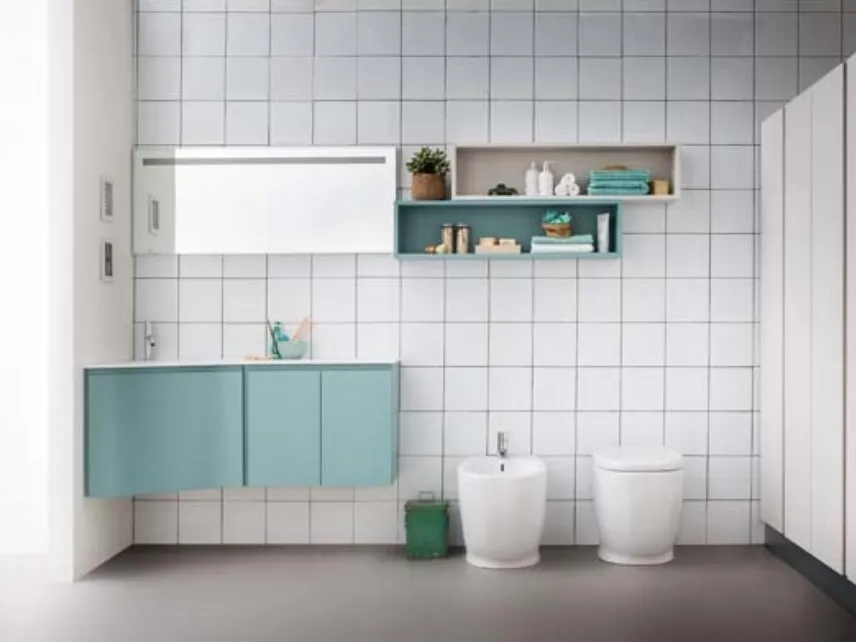 Mobile da bagno sospeso ad angolo in laccato opaco Lapis 07 di Birex