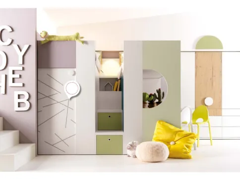 Cameretta con cabina armadio o spazio gioco Alpha Letto a Soppalco G010 di Doimo Cityline