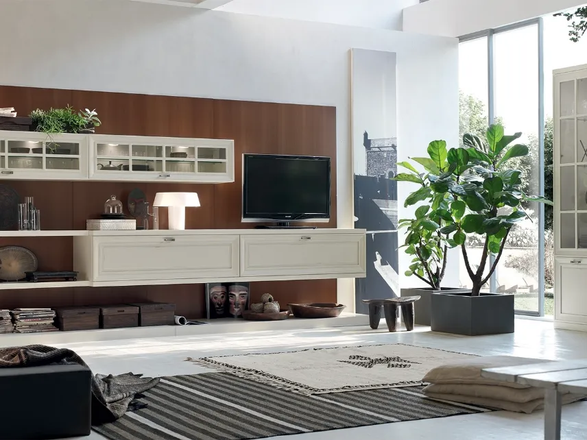 Parete Attrezzata Murano MU455 con boiserie Noce e mobile finitura Panna di Maronese Acf
