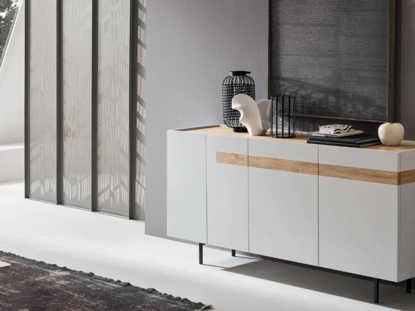 Madia Gilda GL002 finitura Bianco con top e inserto in Rovere Nodato di Maronese Acf