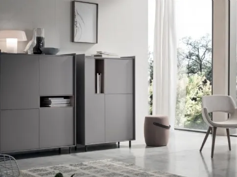 Madia Alta Laila LA003 e LA004 in melaminico Rovere Avena, Grafite e laccato magma opaco di Maronese Acf