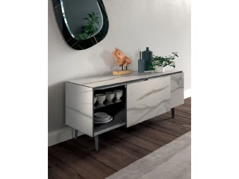 Madia moderna Plana in marble glass Onice lucido di Ozzio