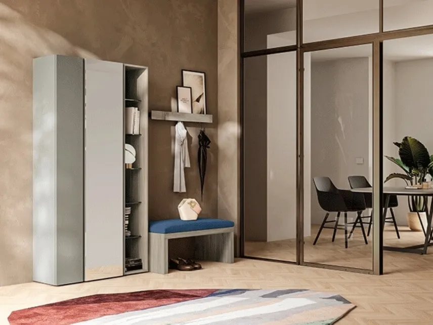Mobile ingresso in laccato e melaminico con specchiera Sessanta 06 di Birex