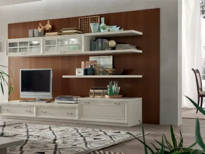 Parete Attrezzata MU454 con Boiserie Noce e finitura mobile Panna di Maronese Acf