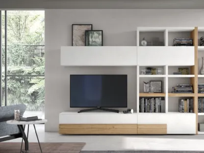 Parete Attrezzata Seta Spalla SA2215 in melaminico Rovere Nodato e Cemento Bianco di Maronese Acf