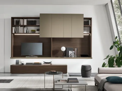 Parete Attrezzata Unix Spalla SU2125 in melaminico Rovere e laccato opaco Nichel di Maronese Acf