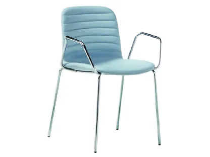 Sedia in pelle e acciaio con braccioli Liù P M TS di Midj