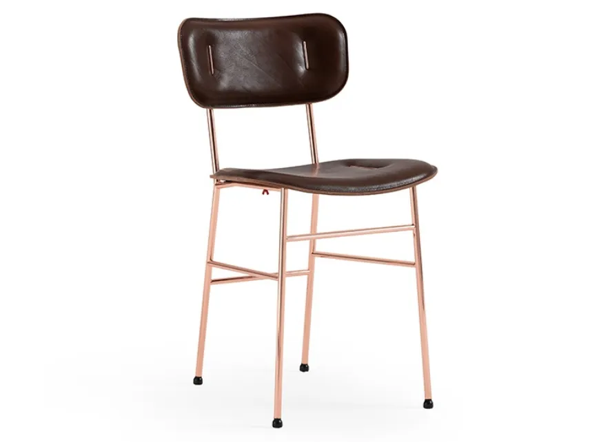 Sedia in cuoio con inserti metallici e struttura in metallo Piuma S M CU di Midj