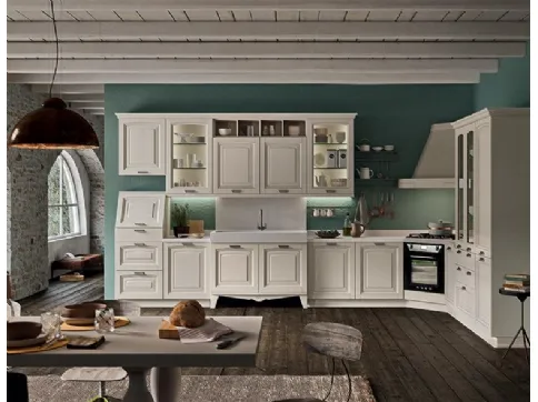 Cucina ad angolo con cappa a vista in legno chiaro Kreola Astra