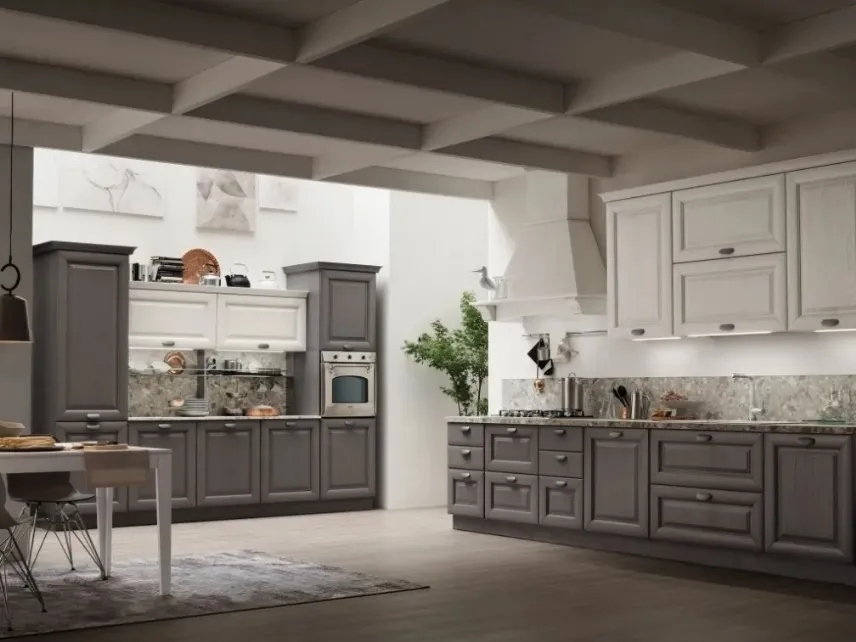 Cucina Classica ad angolo Lola 02 in Grigio Antracite e Bianco Gesso di Arrex