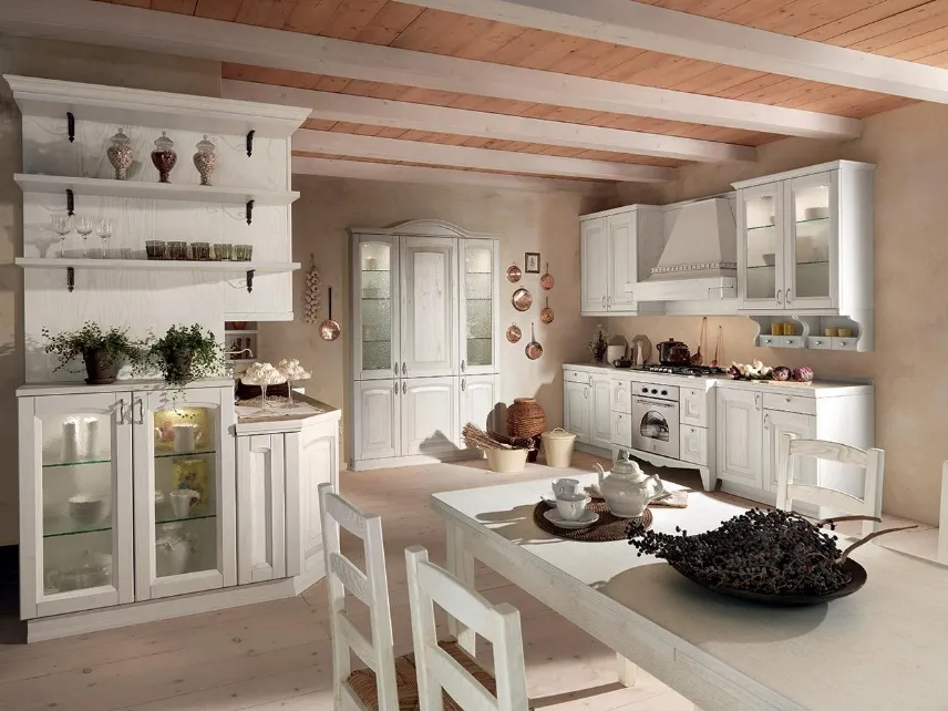 Cucina Classica lineare Ducale 02 in legno massello di Noce laccato Bianco di Astra