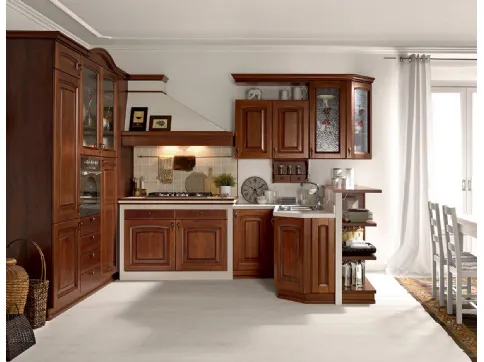 Cucina Classica in muratura ad angolo Ducale 03 in legno massello di Noce di Astra