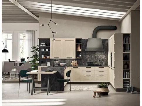 Cucina ad angolo in frassino panna Fiorentino di Astra modello Epoca