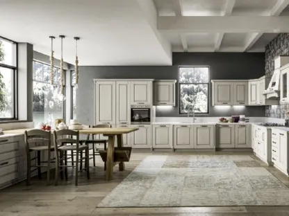 Cucina Classica angolare Nora 04 in legno laccato Decapé Ecru di Arrex