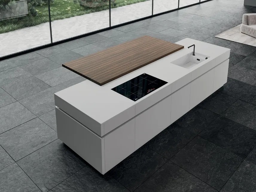 Cucina Design con isola HC08 03 Minimal in laccato e laminato di Astra