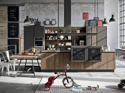 Cucina Design con isola Industrial Kitchen 04 in laminato noce brianza di Astra