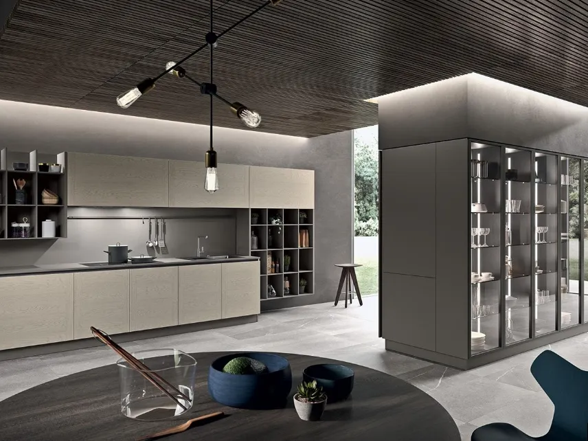 Cucina Design lineare Mood 04 in legno laccato di Astra