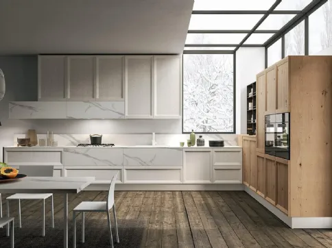 Cucina Design angolare Atelier 03 in Frassino laccato Perla e Rovere Nodato Naturale di Astra