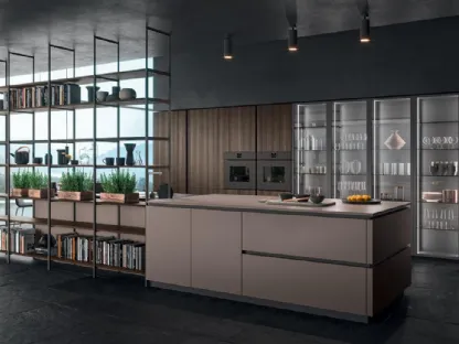 Cucina in laccato opaco, legno e colonne in vetro Design HC08 di Astra