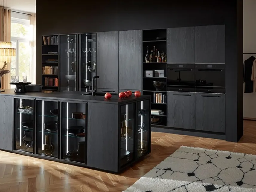 Cucina Design con isola Manhattan Oak Nero di Nolte