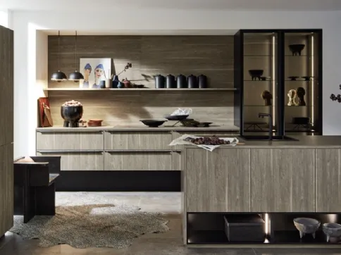 Cucina Design con penisola Manhattan finitura Rovere Argento Grafite di Nolte