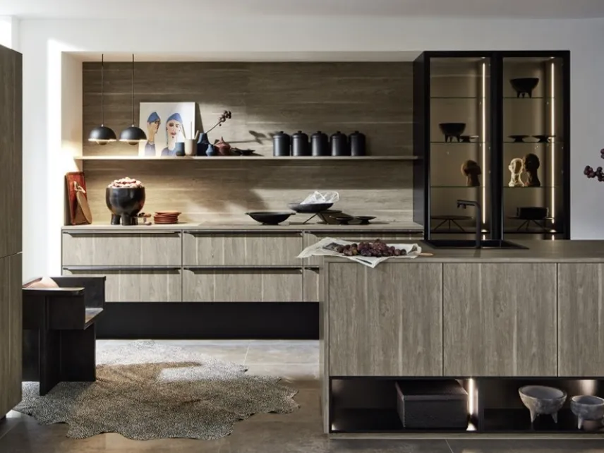 Cucina Design con penisola Manhattan finitura Rovere Argento Grafite di Nolte