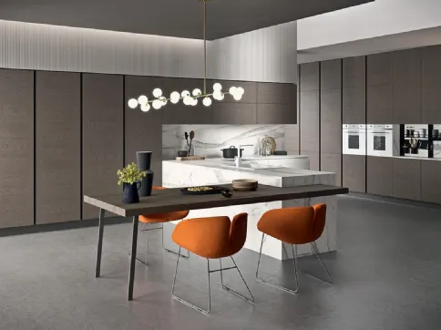 Cucina Design angolare Mood 01 in laminato effetto Marmo e legno verniciato Grafite di Astra