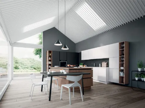 Cucina Design in laminato Fenix Bianco e Nero con isola in legno impiallacciato Noce Brianza XXL 06 di Astra