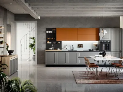 Cucina Moderna lineare Asia in materico laccato grigio e laccato opaco cuoio medio di Forma la cucina