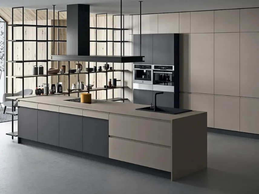 Cucina Moderna con isola Line 01 in laccato opaco di Astra