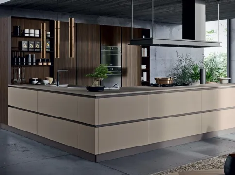 Cucina Moderna con penisola Zen 01 in laminato finitura Terranova e Rovere Indy di Astra