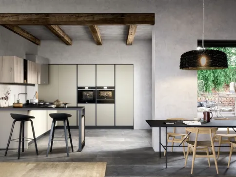 Cucina Moderna con penisola Colibrì Gola Blues finitura nobilitato corda e rovere polvere di Forma la cucina