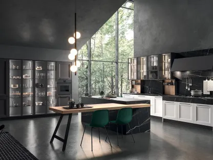 Cucina Moderna lineare Ego 02 in laminato Bianco e laccato Efeso con top effetto marmo di Astra