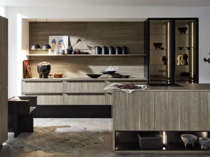 Cucina Moderna con penisola Manhattan Rovere Argento Grafite di Nolte