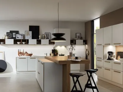 Cucina Moderna con isola Flair Weiss Rovere Vulcano e Bianco di Nolte