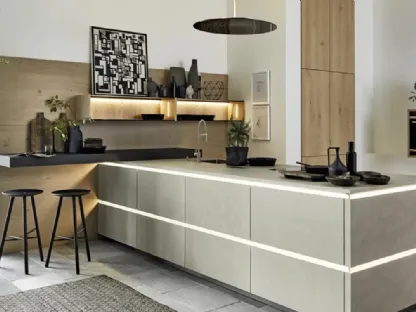 Cucina con penisola Portland Cemento e Rovere di Nolte