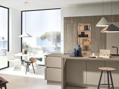 Cucina Moderna con penisola Manhattan Plus Lava e Rovere Argento di Nolte