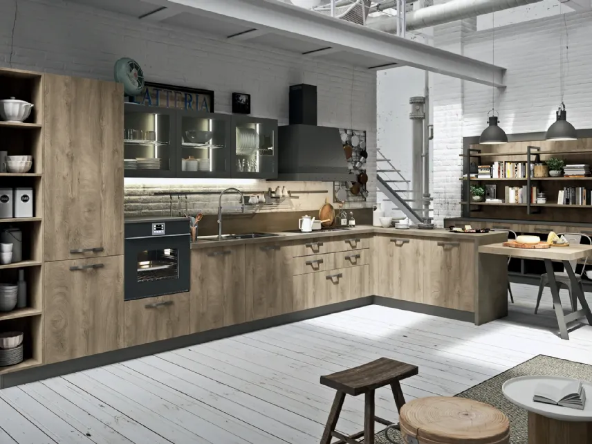 Cucina Moderna con penisola SP-22 Industrial 02 di Astra
