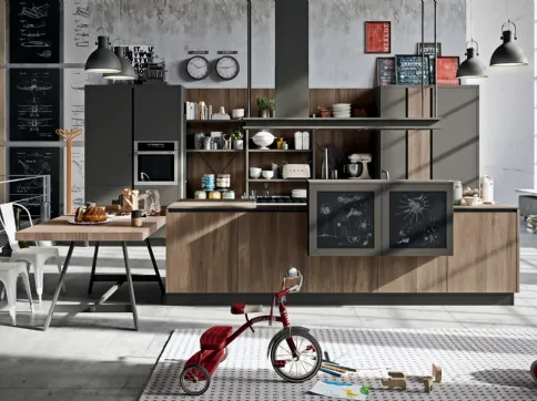 Cucina Moderna con isola SP-22 Industrial 03 in Noce Brianza e laccato di Astra