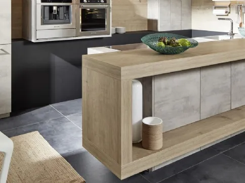 Cucina Moderna con penisola Stone Beton e Leccio di Nolte