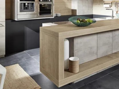 Cucina Moderna con penisola Stone Beton e Leccio di Nolte