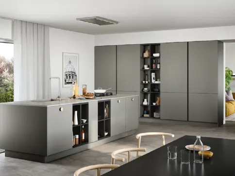 Cucina Moderna lineare Trend in laccato opaco ardesia r top in cemento perlato di Forma la cucina